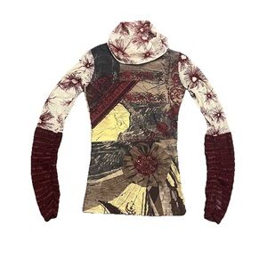 Save the Queen Long Sleeve Turtleneck Top Size Large Mesh Y2K Avant Garde